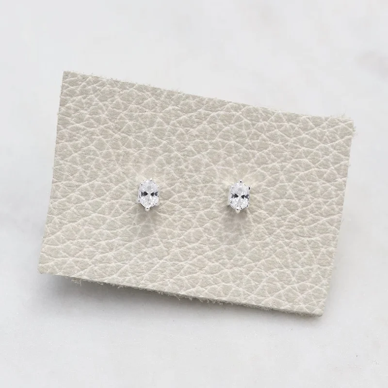 Oval Claw-set CZ Studs - Sterling Silver