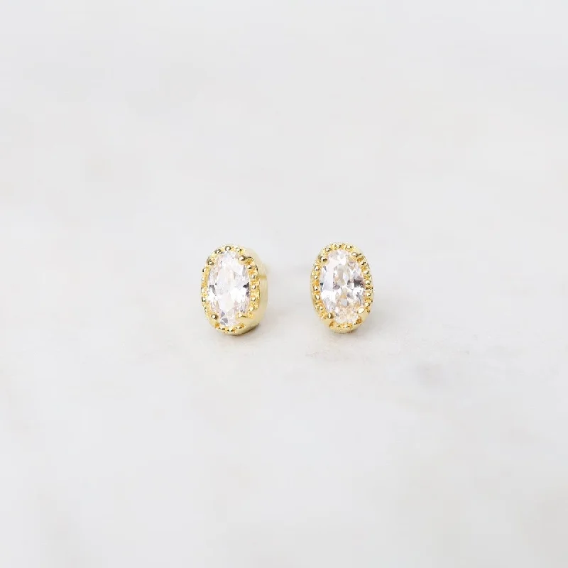 Gold Vermeil Oval CZ with Milgrain Edge Stud Earrings