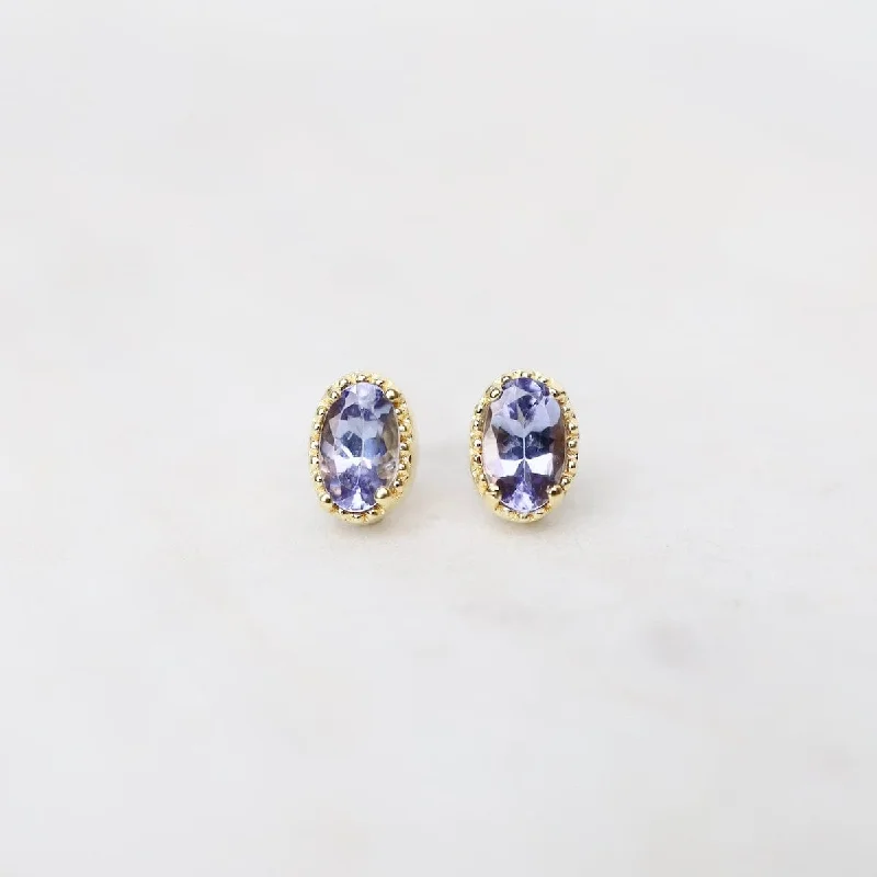 Gold Vermeil Oval Tanzanite with Milgrain Edge Stud Earrings