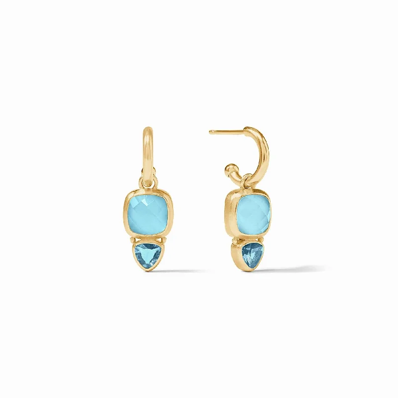 Iridescent Capri Blue Aquitaine Duo Hoop & Charm Earrings