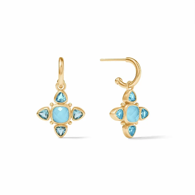 Iridescen Capri Blue Aquitaine Hoop & Charm Earrings