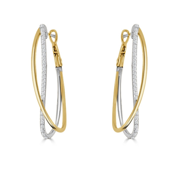 Frederic Sage 14K Yellow and White Gold Diamond Crossover Hoop Earrings