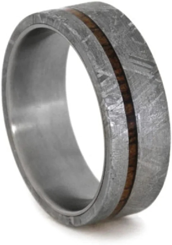 Gibeon Meteorite and Koa Wood 7mm Comfort-Fit Titanium Wedding Band, Size 16