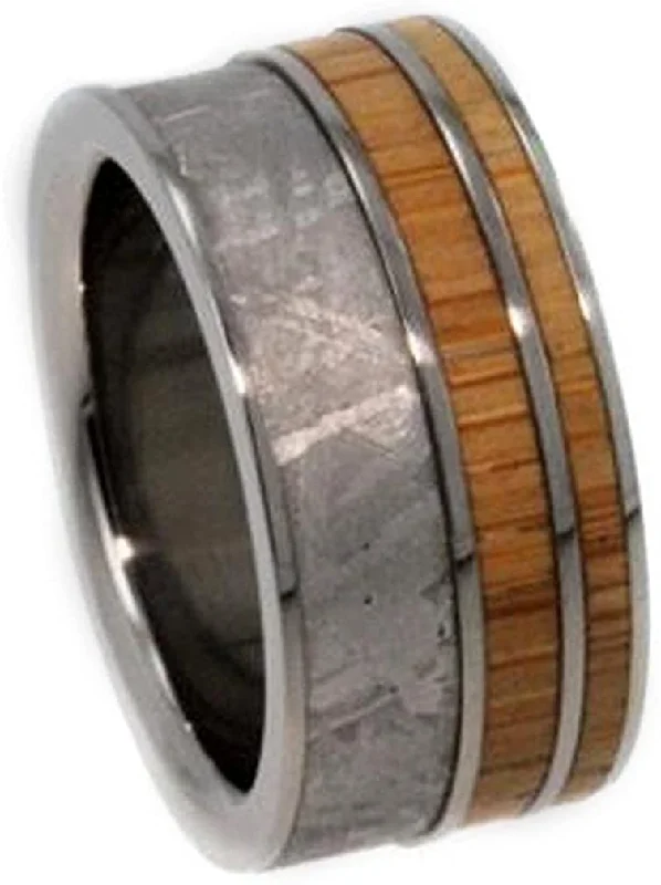 Gibeon Meteorite, Bamboo 9.5mm Comfort Fit Interchangeable Titanium Wedding Band, Size 12.75