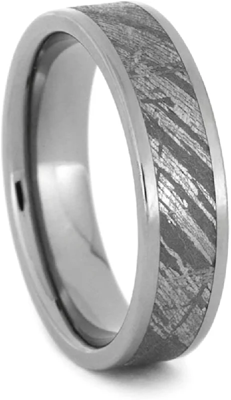 Gibeon Meteorite Inlay 5mm Comfort Fit Titanium Wedding Band, Size 5