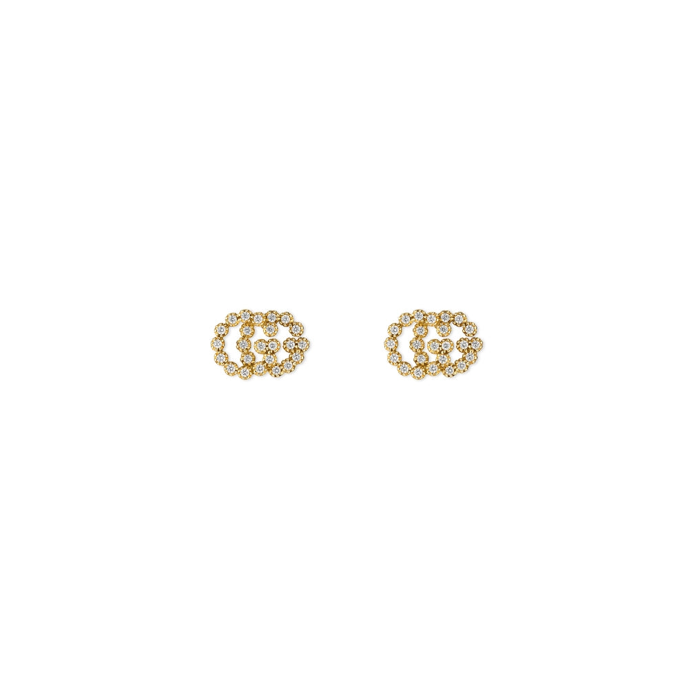 Gucci 18K Yellow Gold GG Running Diamond Stud Earrings