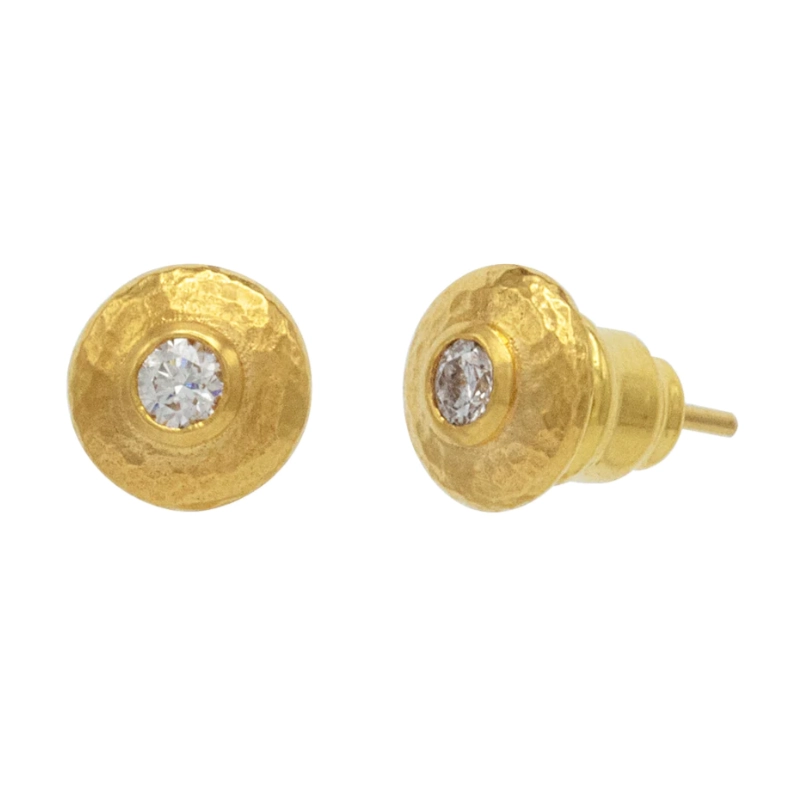 Gurhan 22K Yellow Gold Stud Diamond Earrings with 18K Posts with Vermeil Earring Backs