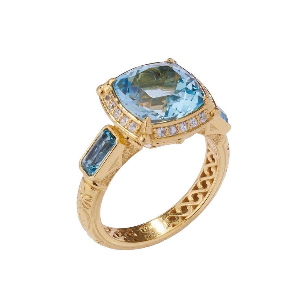 Konstantino Alexandria 18K Yellow Gold Sky and Swiss Blue Topaz and White Topaz Ring