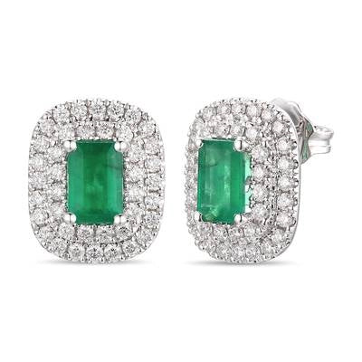 Le Vian 14K Vanilla Gold Costa Smeralda Emerald Stud Earrings with Double Vanilla Diamond Halo