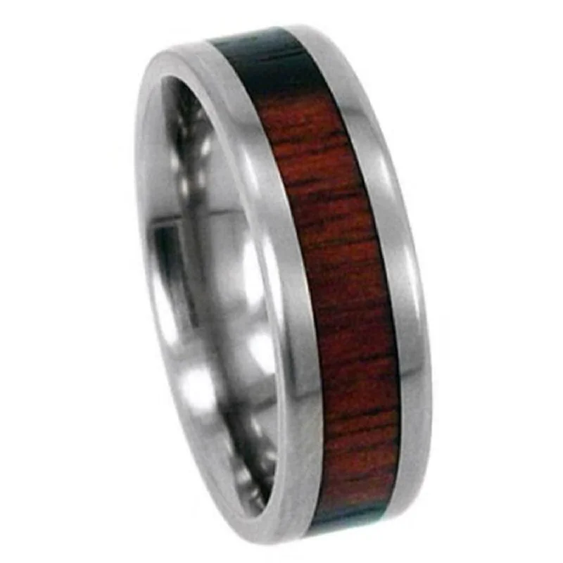 Macassar Ebony Wood Inlay 8mm Comfort Fit Titanium Wedding Band, Size 14