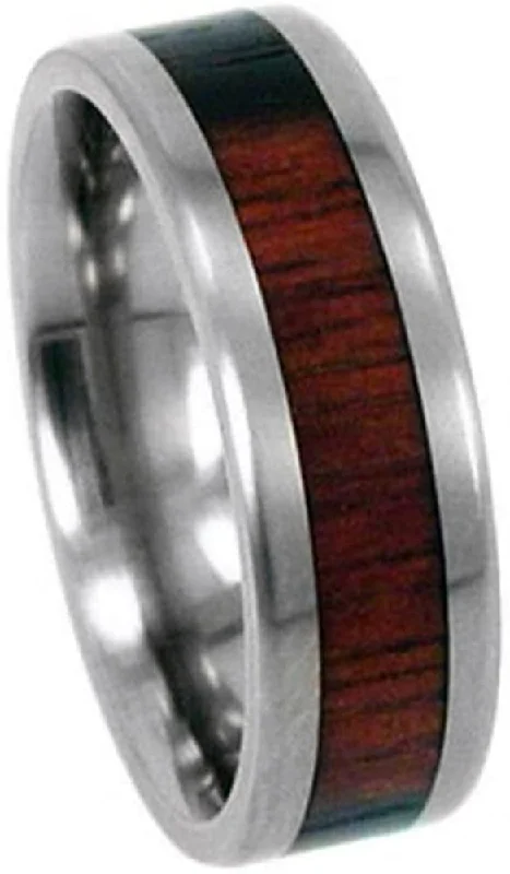 Macassar Ebony Wood Inlay 8mm Comfort Fit Titanium Wedding Band, Size 4.25