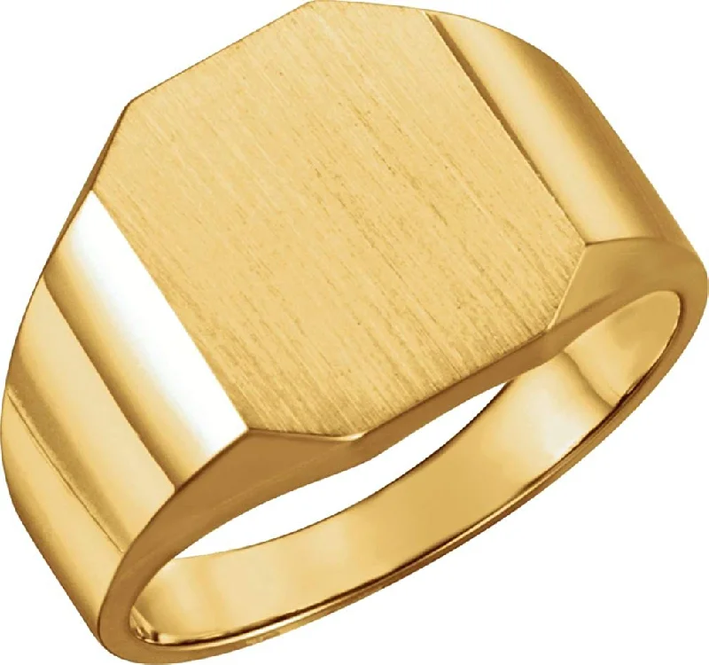 Men's Satin Brushed Signet Ring, 18k Yellow Gold (14X12MM)