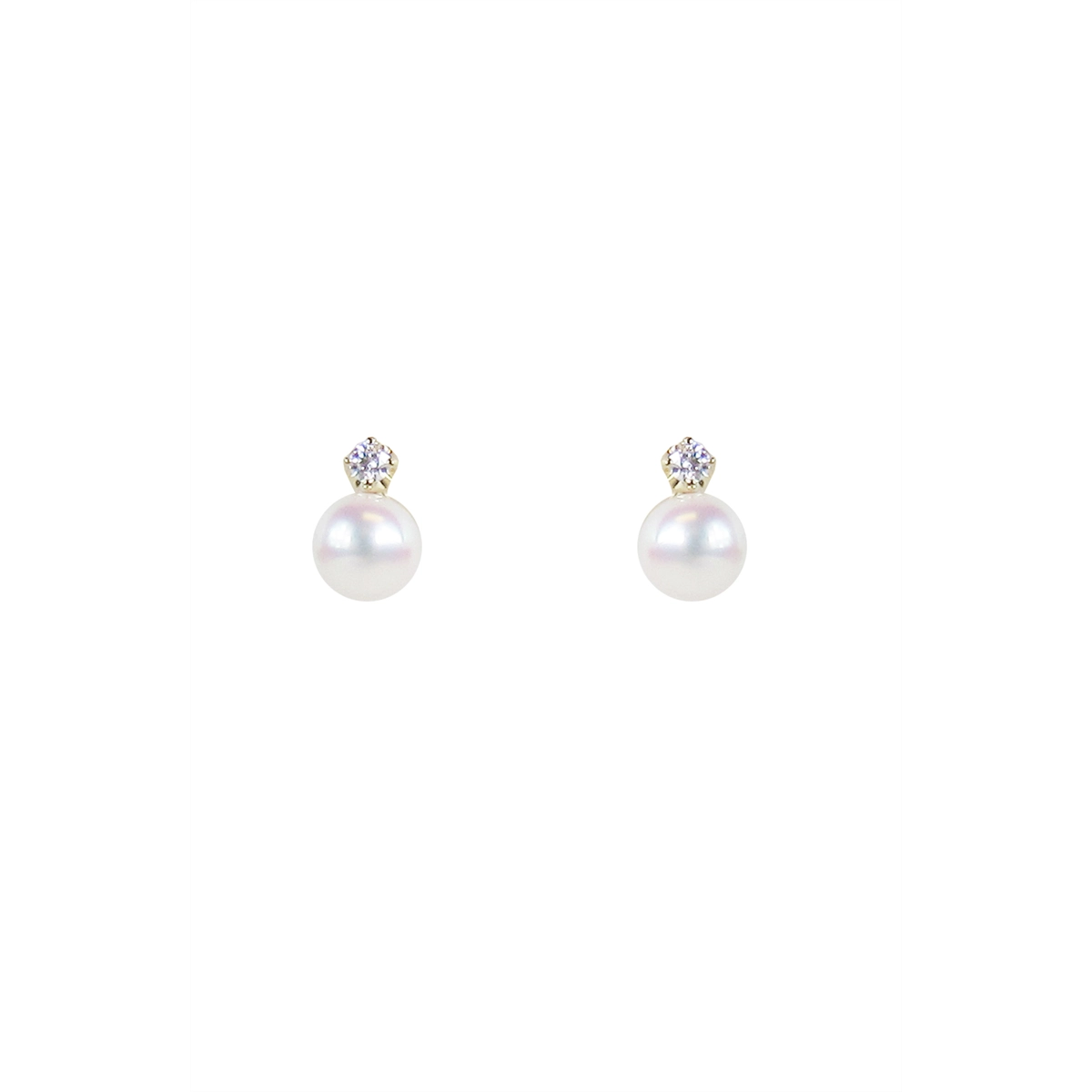 Mikimoto 18K Yellow Gold Akoya Pearl & Diamond Stud Earrings