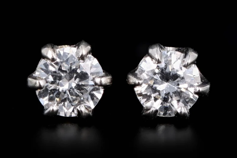 14K White Gold .20 Carat Total Weight Round Brilliant Cut Diamond Stud Earrings