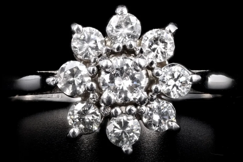 Modern 14K White Gold .70 Carat Total Weight Diamond Flower Ring