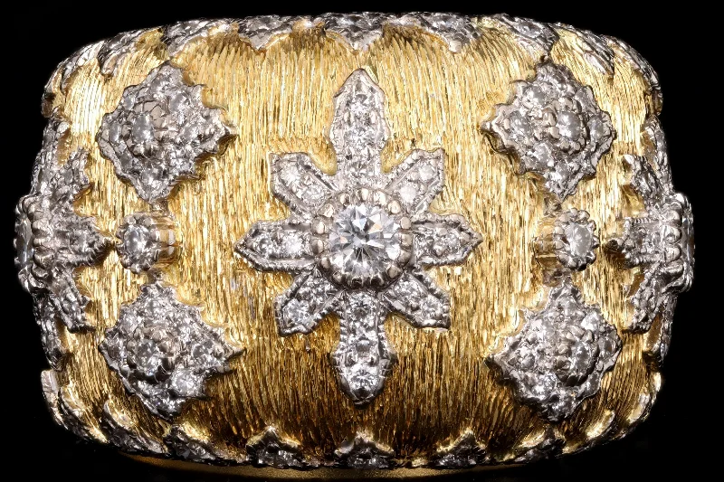 Modern 18K Yellow Gold Florentine Finish Diamond Cigar Band