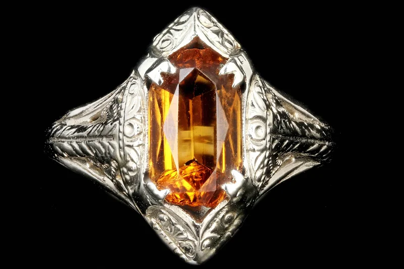 Art Deco 14K White Gold 1.5 CT Citrine Ring