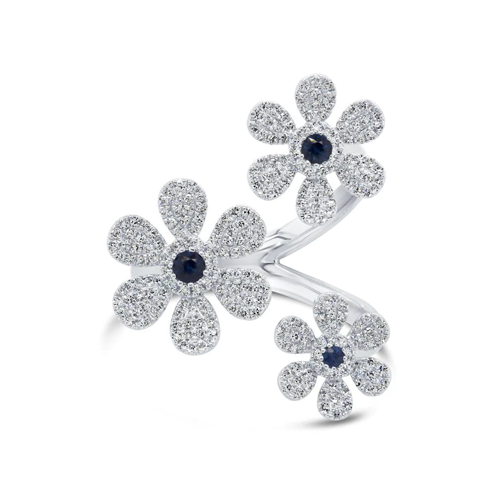 14K White Gold Diamond & Sapphire Flower Ring