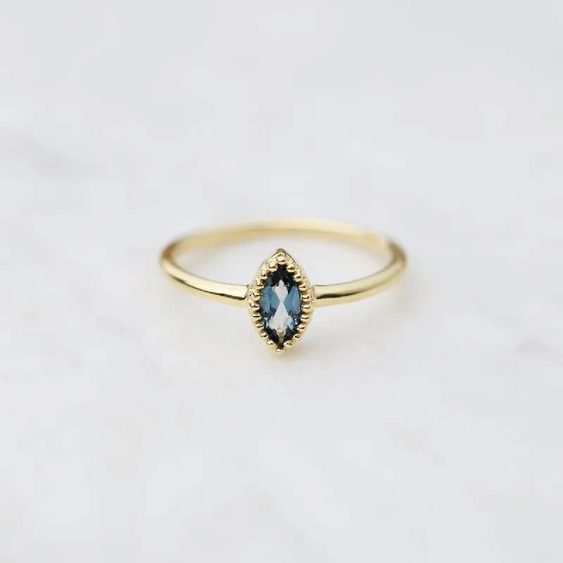 Gold Vermeil Marquis Cut Milgrain Edge London Blue Topaz Ring