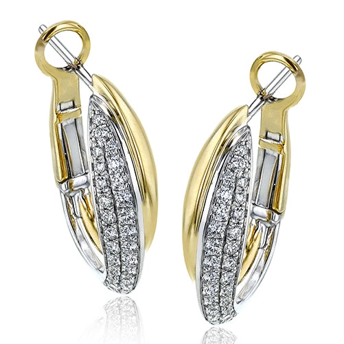 Simon G 18K Yellow and White Gold Wide Diamond Crossover Hoop Earrings