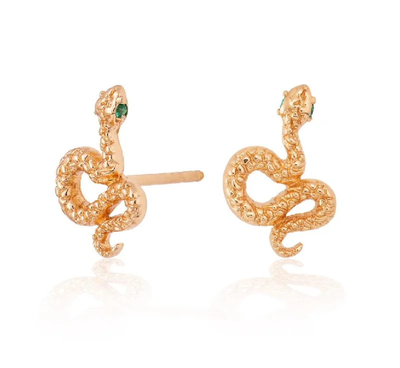 Snake Stud Earrings with Green Eyes