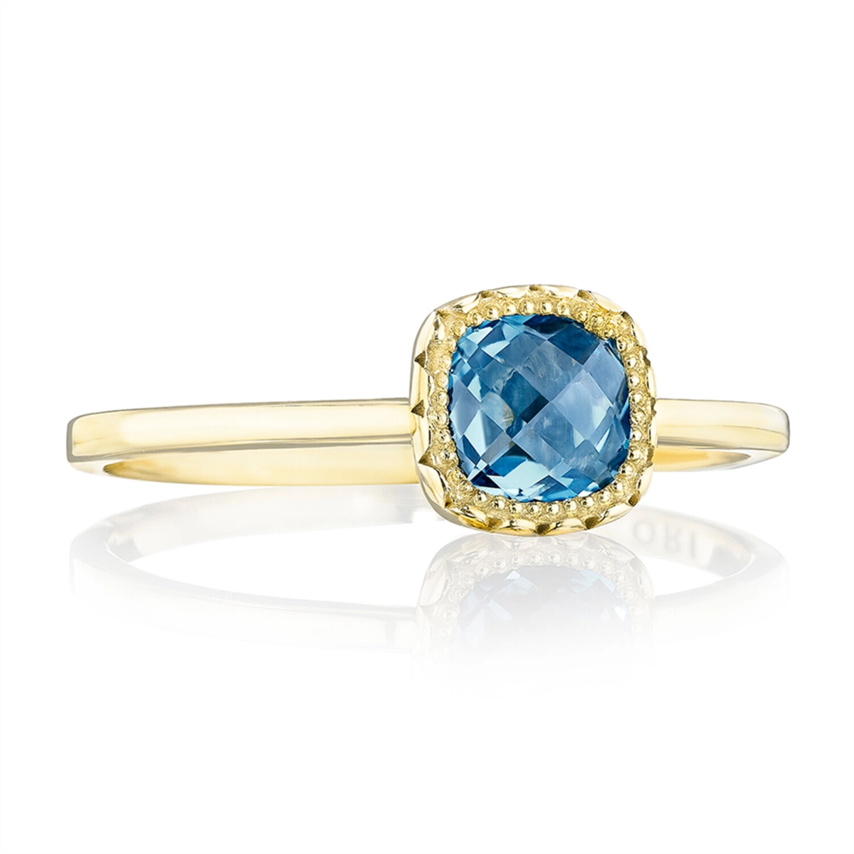 Tacori Crescent Embrace 14K Yellow Gold 5mm Cushion London Blue Topaz Ring