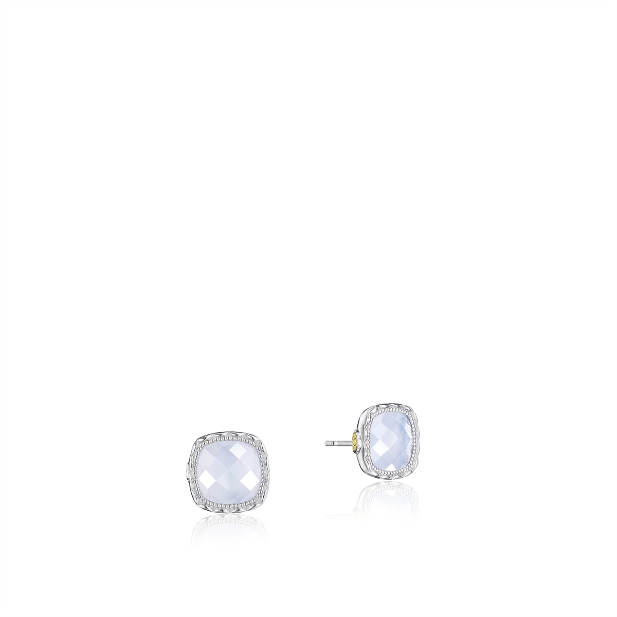 Tacori Crescent Embrace Silver & Gold 7mm Cushion Chalcedony Stud Earrings