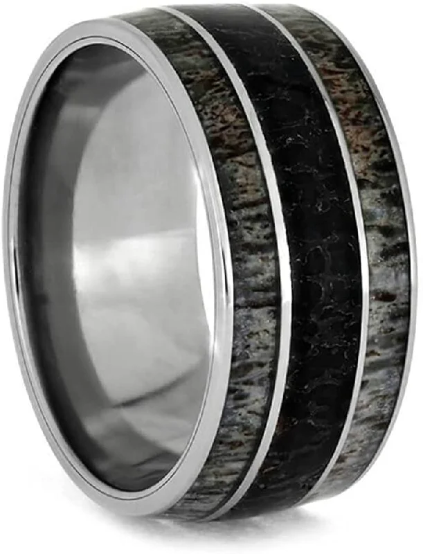 The Men's Jewelry Store (Unisex Jewelry) Deer Antler, Dinosaur Bone 10mm Titanium Comfort-Fit Wedding Band, Size 12.75