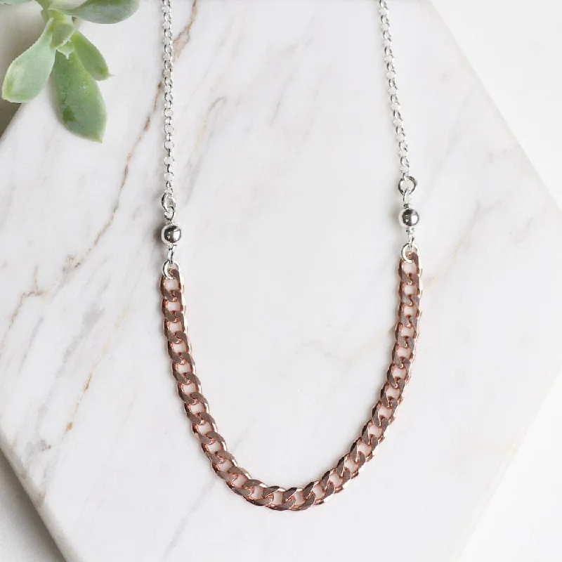 Rose Gold Curb Chain Center Station Necklace