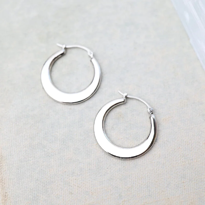 14k White Gold Small Flat Crescent Hoops