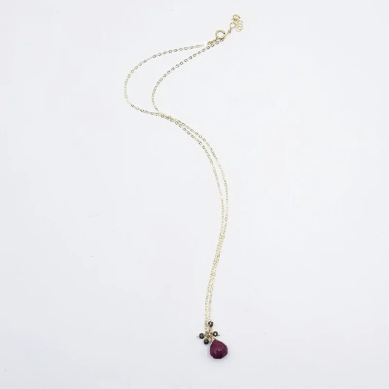 Gold Fill With Pyrite and Ruby Drop Necklace