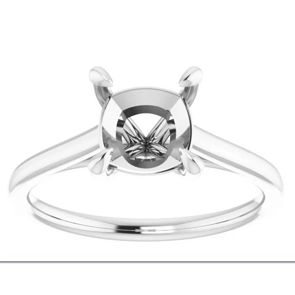 14K White Gold 8x8 Cushion Solitaire Ring