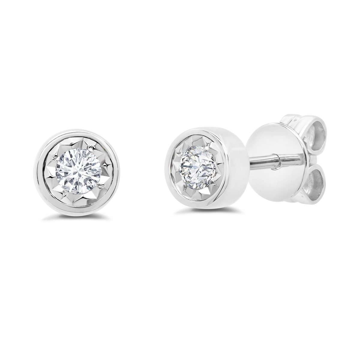 14K White Gold Bezel Set Diamond Stud Earrings