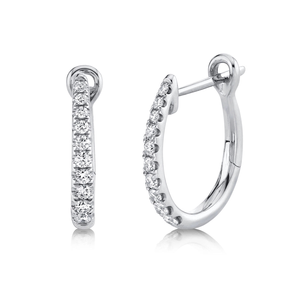 14K White Gold Diamond Hoop Earrings