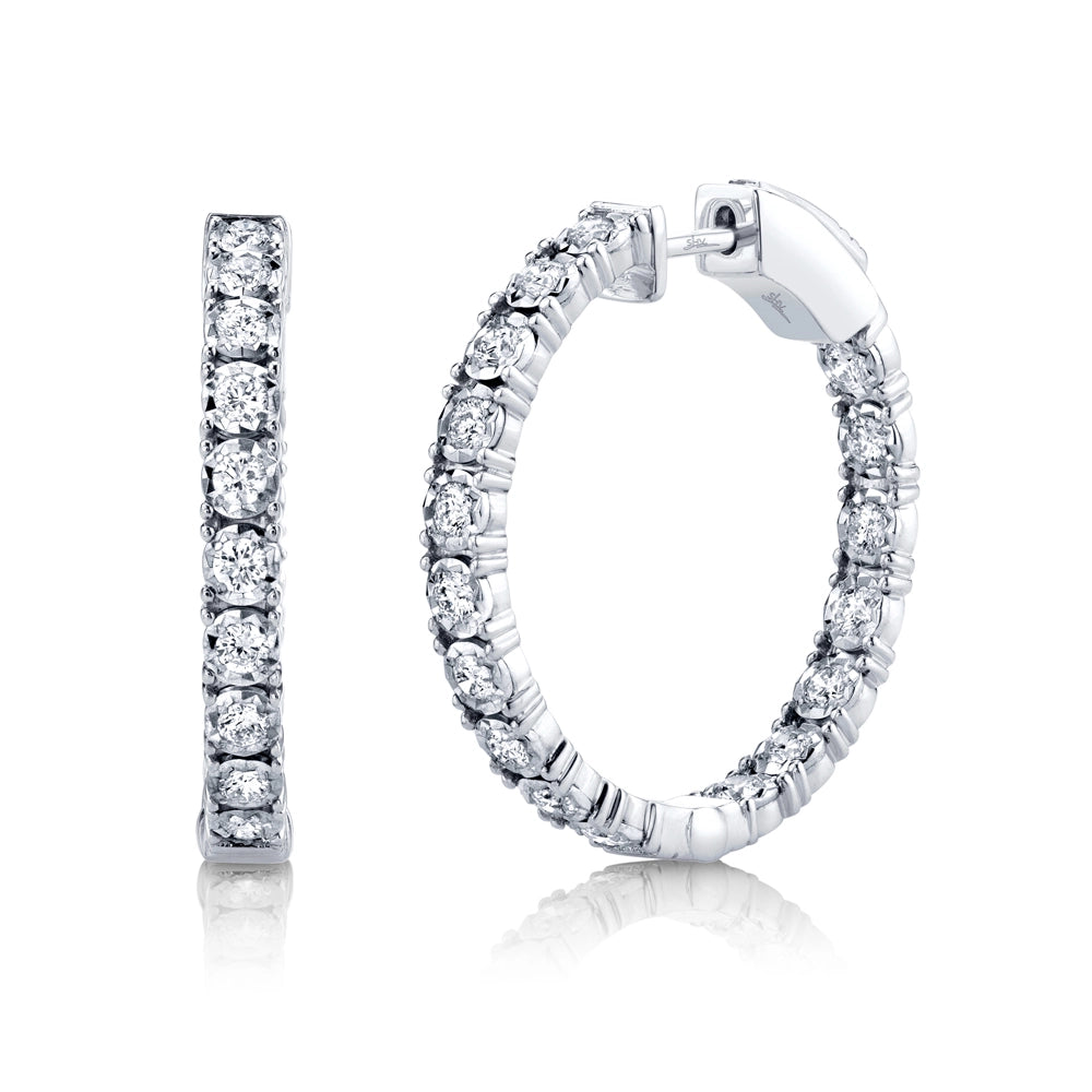 14K White Gold Diamond Hoop Earrings