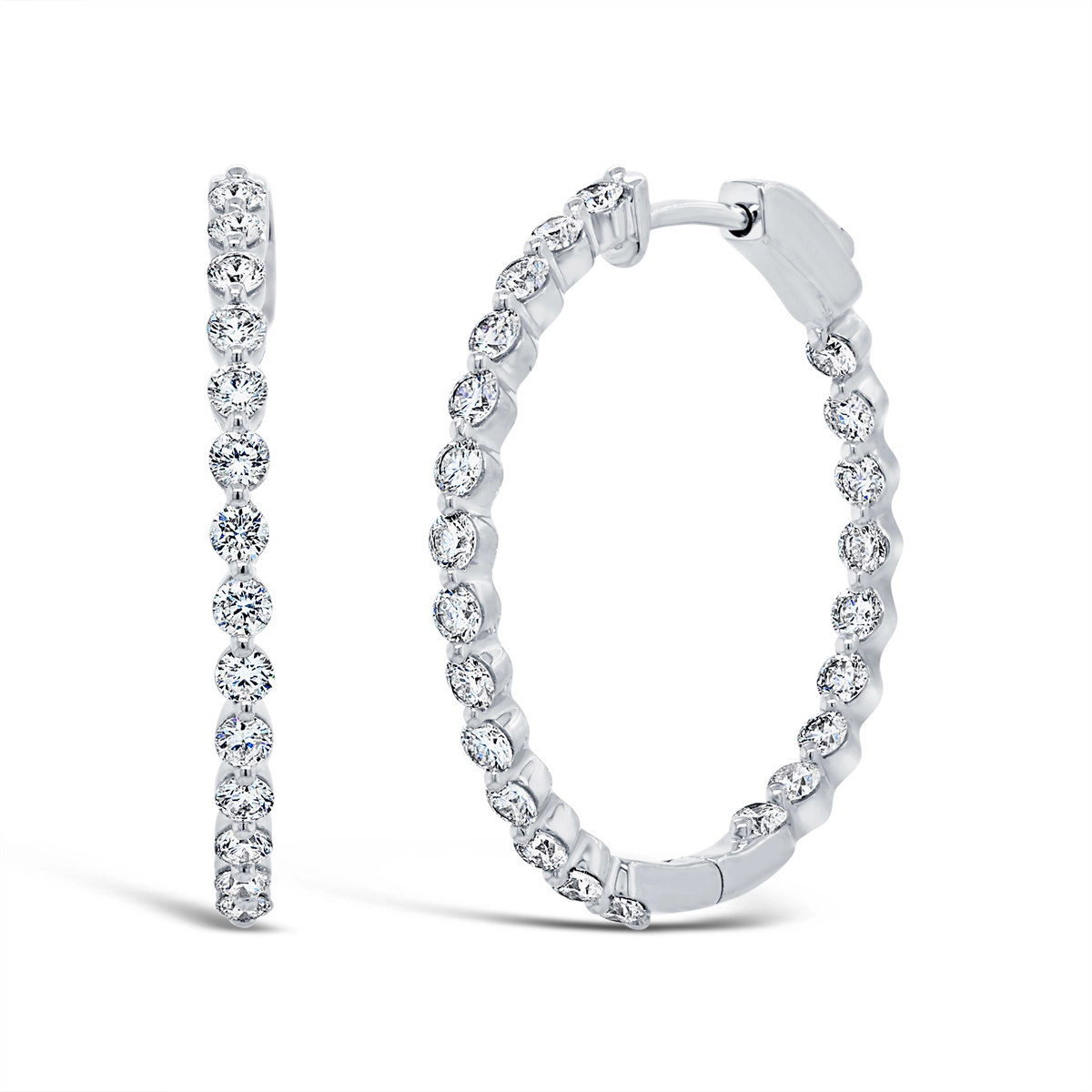 14K White Gold Diamond Hoop Earrings