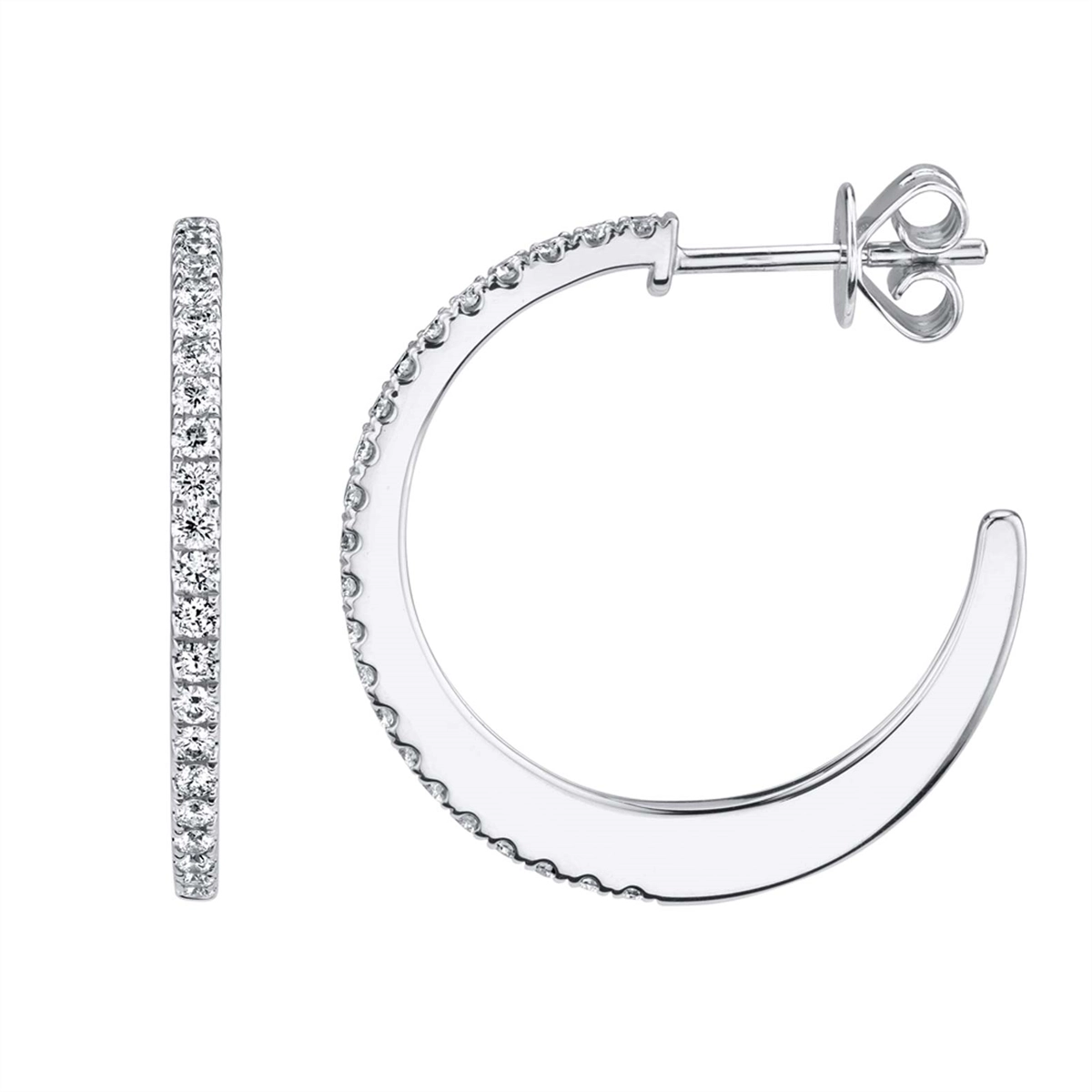 14K White Gold Diamond Hoop Earrings