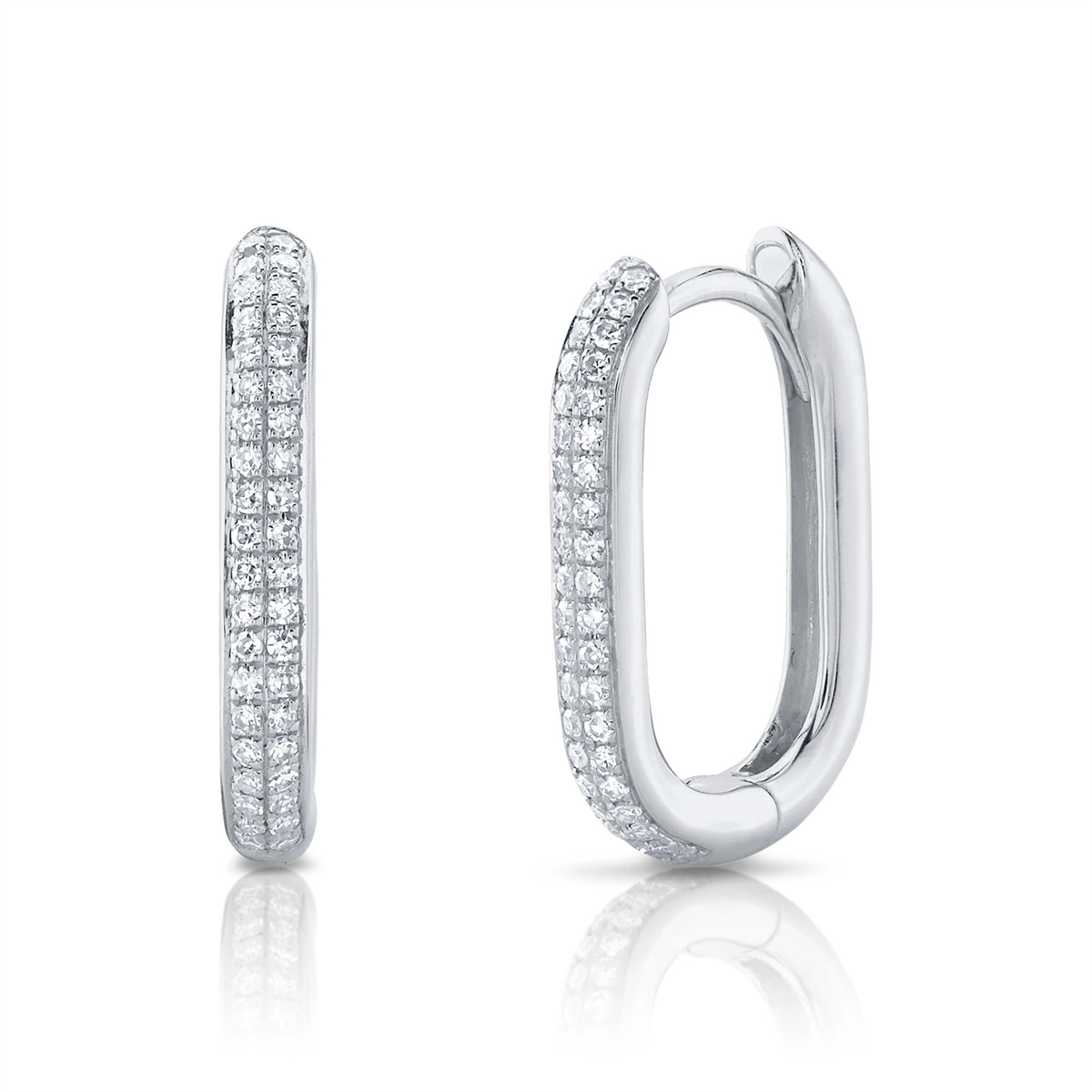 14K White Gold Diamond Oblong Hoop Earrings