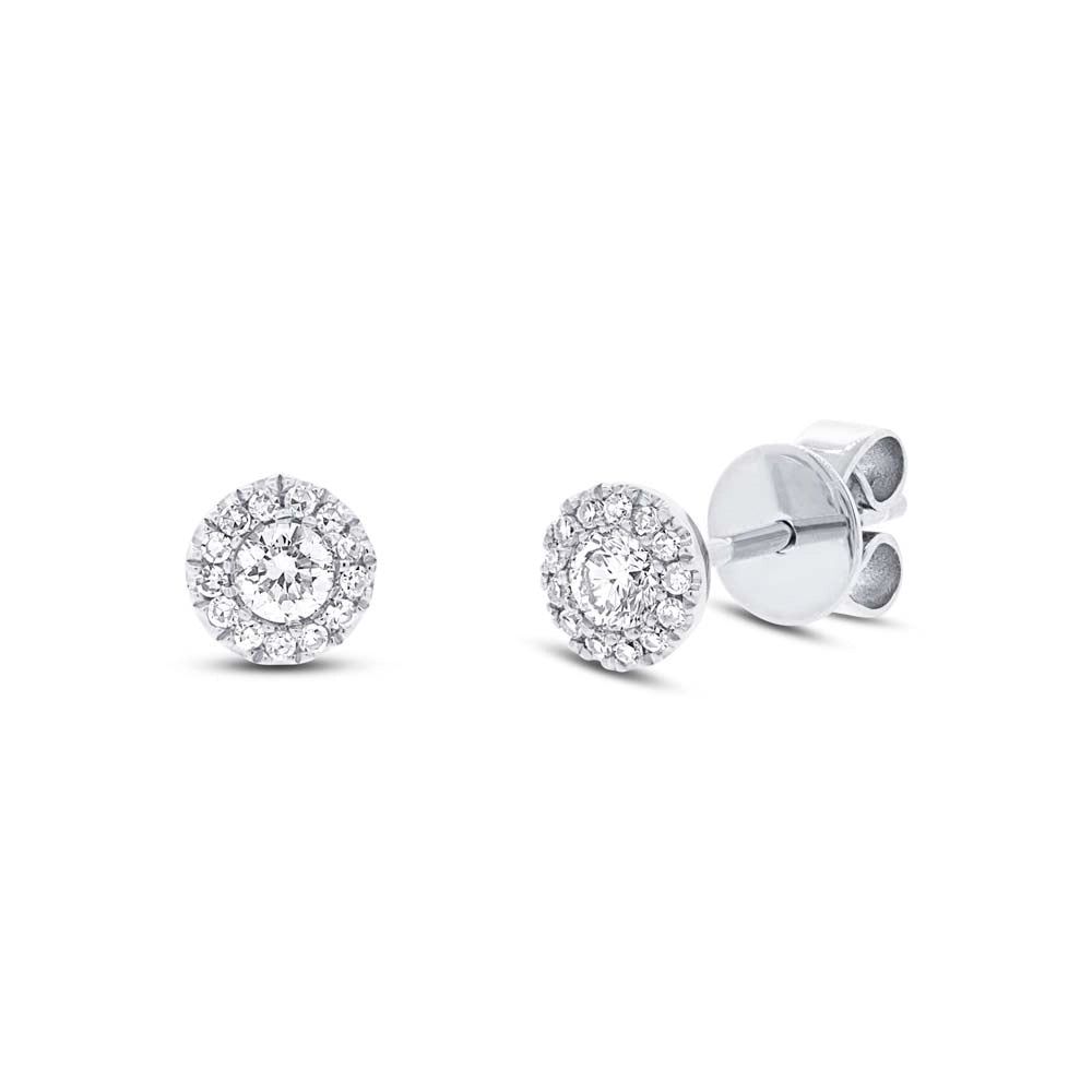 14K White Gold Diamond Stud Earrings with Halo