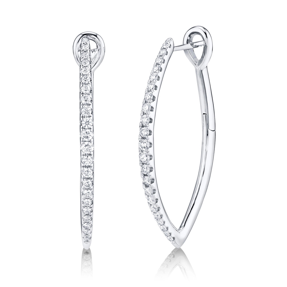 14K White Gold Diamond V-Shaped Hoop Earrings