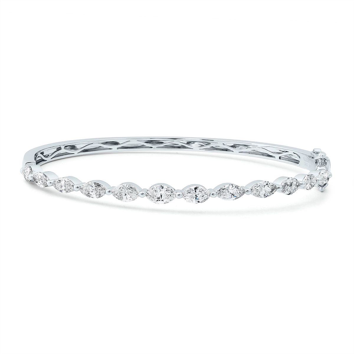 14K White Gold East/West Marquise Diamond Hinged Bangle Bracelet