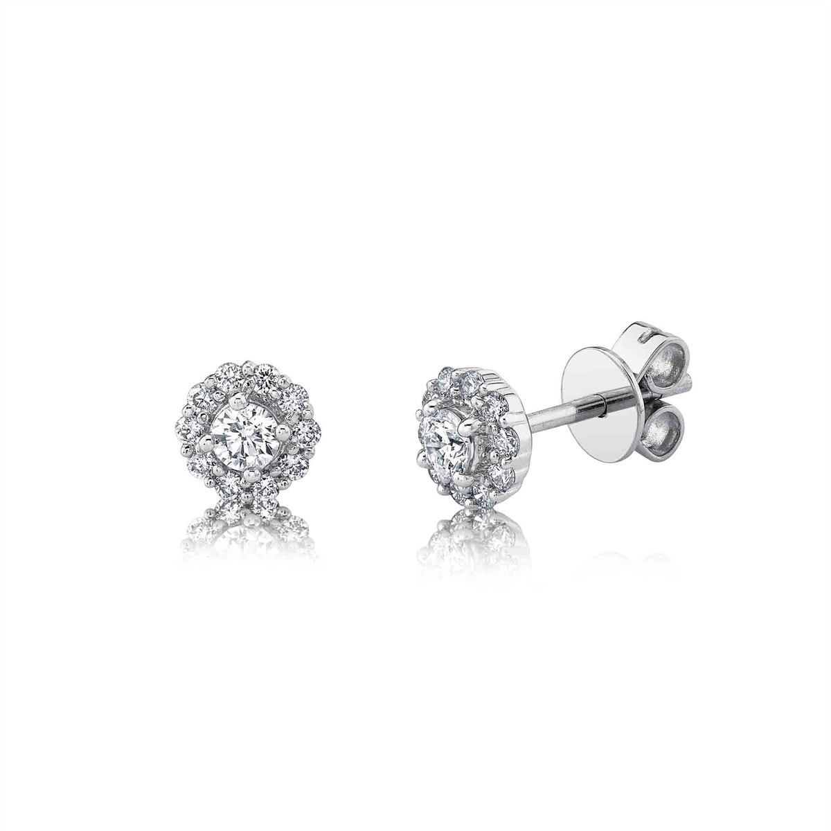 14K White Gold Round Diamond Stud Earrings with Halo