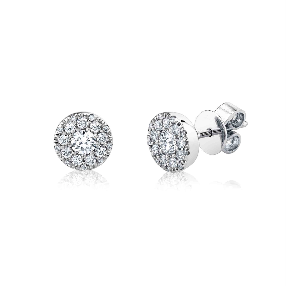 14K White Gold Round Diamond with Halo Stud Earrings