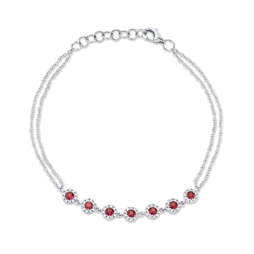 14K White Gold Ruby & Diamond Chain Bracelet