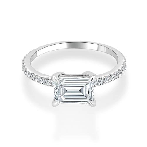 14K White Gold Semi Mount Ring for East to West Emerald Cut