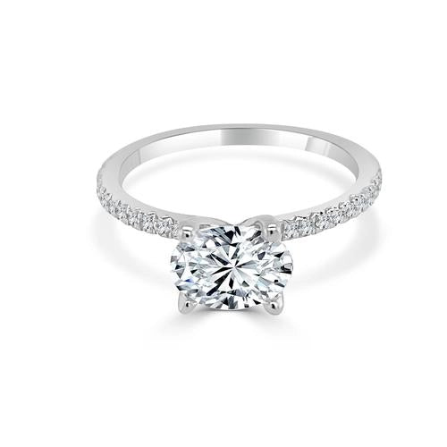 14K White Gold Semi Mount Ring for East to West Oval