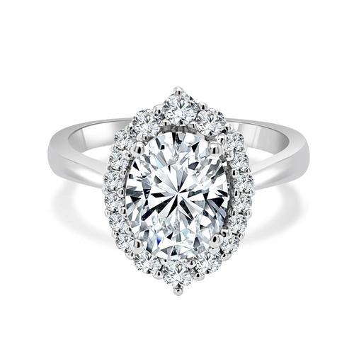 14K White Gold Semi Mount Ring with Oval Halo