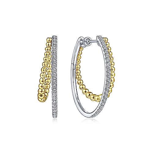 14K White & Yellow Gold Diamond Hoop Earrings