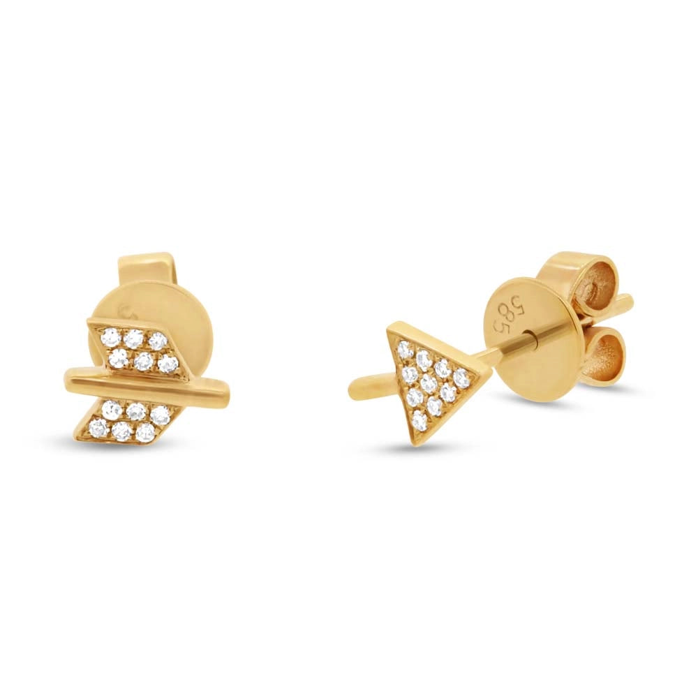 14K Yellow Gold Diamond Arrow Stud Earrings