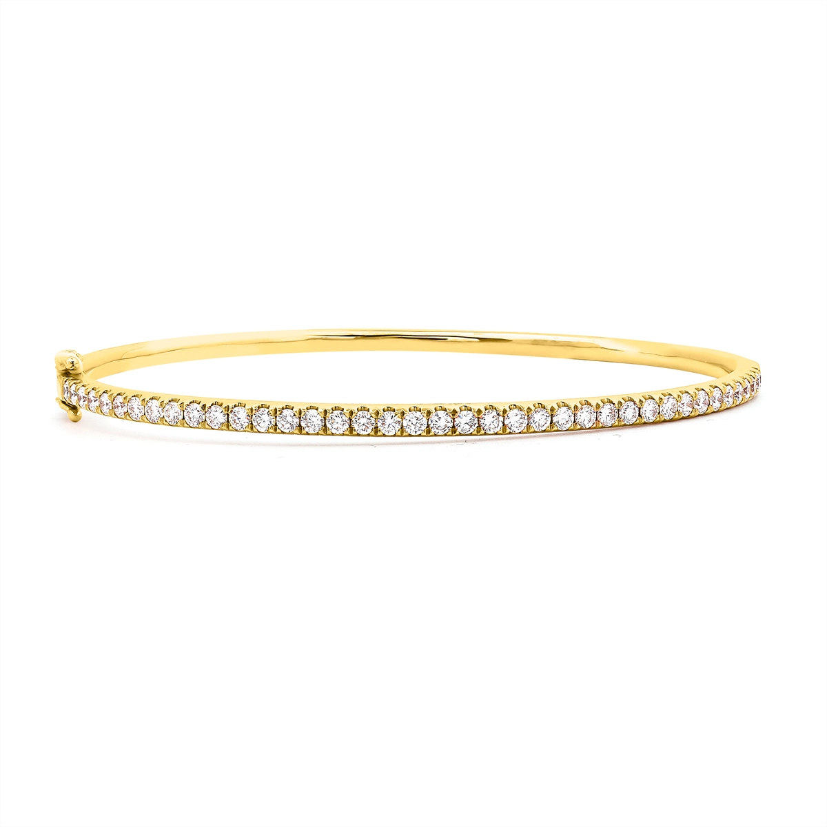 14K Yellow Gold Diamond Bangle Bracelet, Straight Prong Set, 1.24 carat